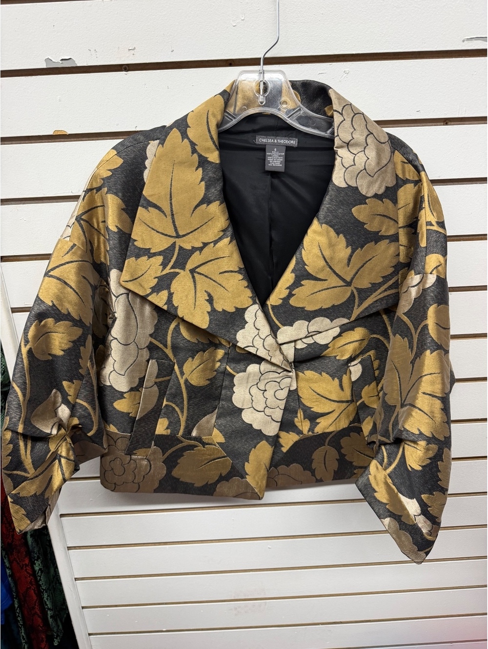 Chelsea & Theodore Gold Floral Brocade Cropped Jacket Size 6